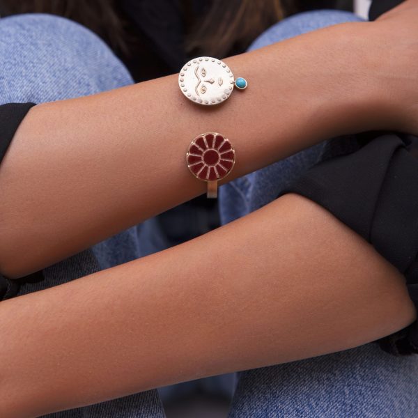 Silver Bracelet with Ms. Sun and Lotus pattern